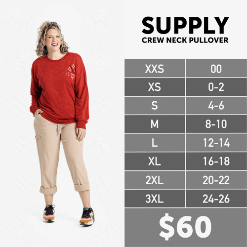 Supply Crew Neck Pullover Size Chart